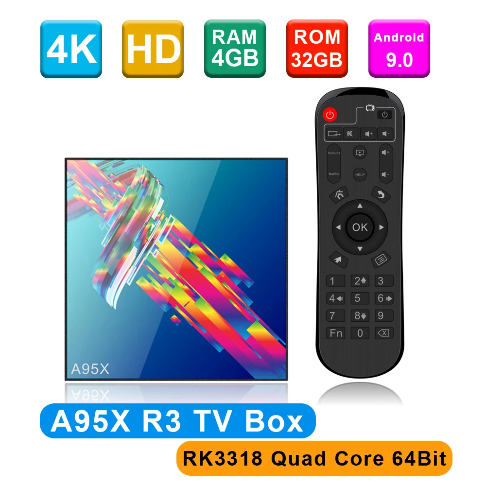 

A95X R3 Smart Android 9.0 TV Box 4GB 32GB/64GB Set Top Box RK3318 Quad Core UHD 4K VP9 H.265 2.4G/5G WiFi BT4.2 HD Media Player