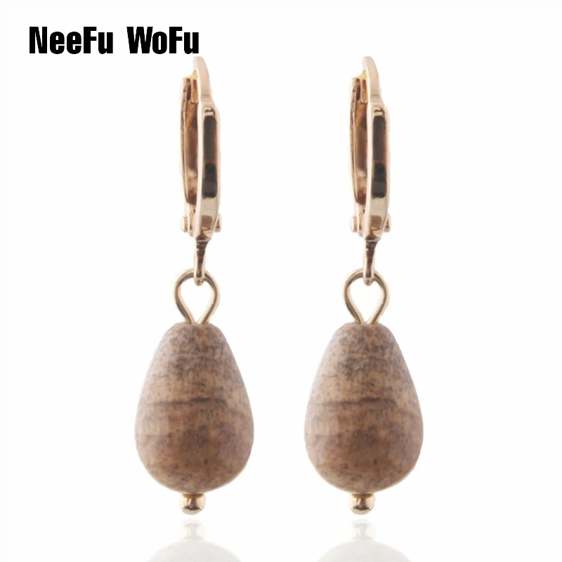 

Natural stone Drop Earrings Charm fashion Dangle Bohemian Metal Pattern Crystal Water Charm Earring New Hot Fashion jewelry