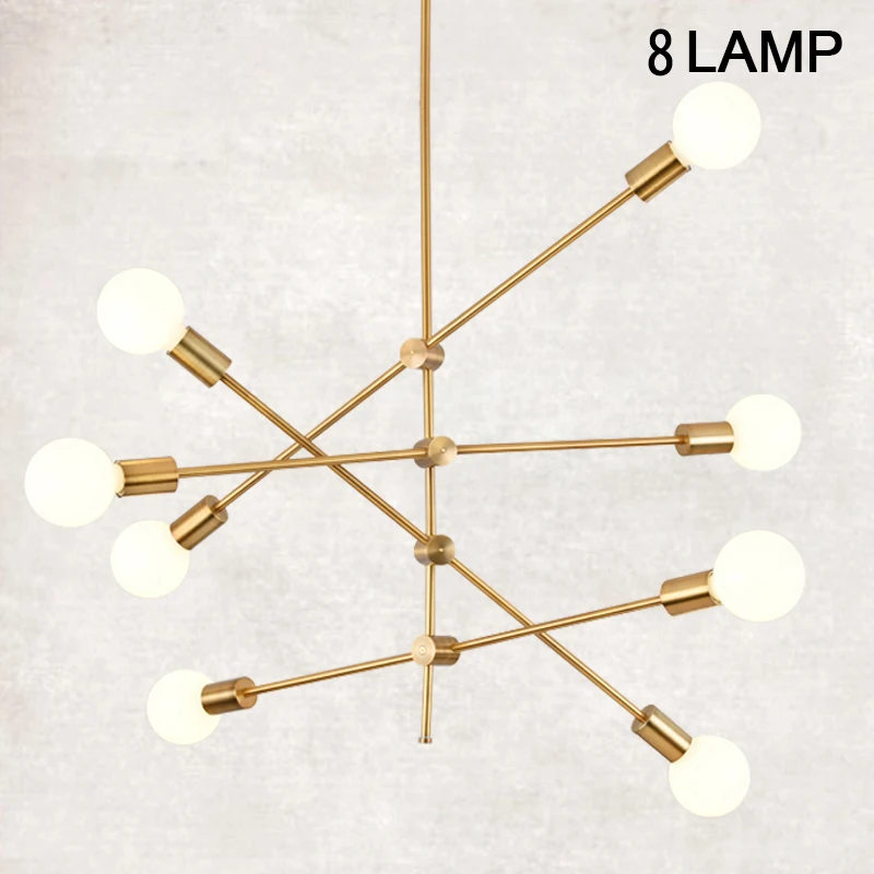 Современный подвесной светильник в скандинавском стиле E27 с черным золотом, подвесные лампы 1, 2, 4, 6, 8 головок, светодиодный светильник, Подвесная лампа, украшение для бара, столовой - Цвет корпуса: 8 Heads Gold