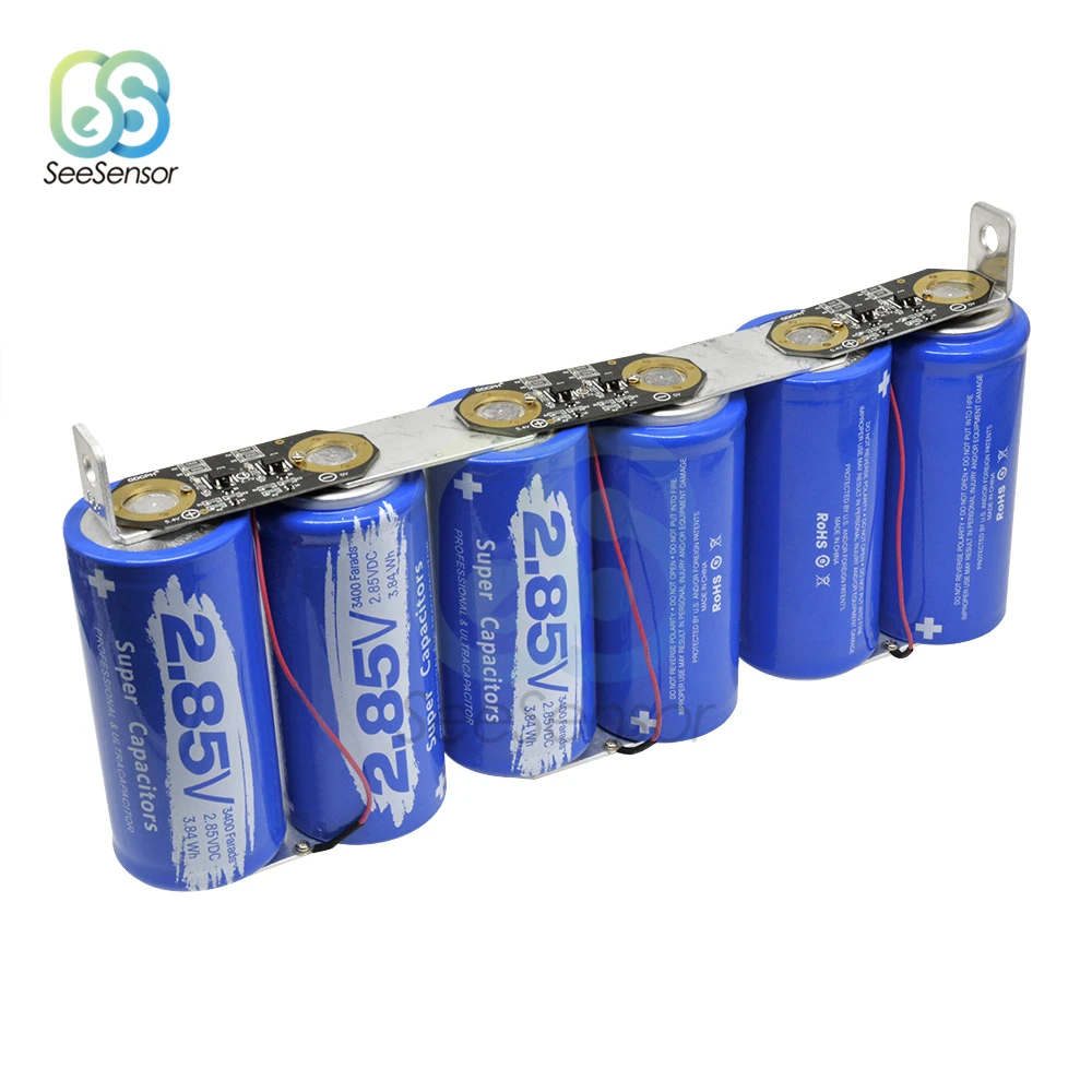 

6Pcs/set Farad Capacitor 2.85V 3400F Super Capacitor Ultracapacitor with Protection Board Automotive Capacitor 17V 566F