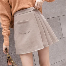 Весенняя элегантная женская плиссированная повседневная юбка с карманами, однотонная мини-юбка трапециевидной формы для женщин, шикарная модная женская юбка на пуговицах с высокой талией