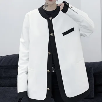 

2020 Men Vintage Fashion Casual Loose Suit Jacket Overcoat Black White Blazer Coat Outerwear Spring Autumn Men Stylish Blazer