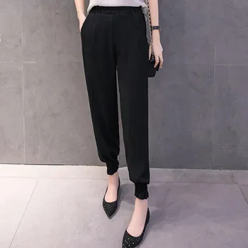 

high waist pants women 2020 fashion Ice silk Solid color Loose Folds Bloomers Elastic pantalones de mujer ropa mujer plus size