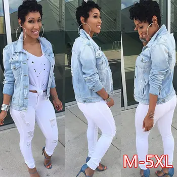 

2020 Women Spring Fashion Plus Size 5XL Jeans Jackets Wome Casual Streetwear Lady Denim Broken Loose Style Female Basic Coats