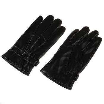 

Hot Mens PU Leather Gloves Winter Warm Mittens Cashmere Outdoor Button Driving Windproof Gloves