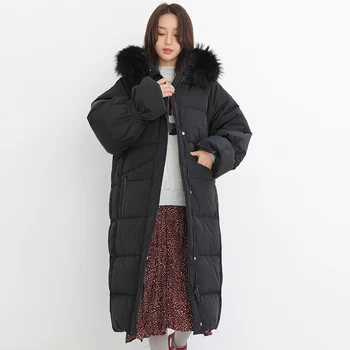 

90% White Duck Down Jacket 2019 Real Natural Fur Collar Winter Jacket Women Female Thick Warm Coat Loose Hooded Down Parka