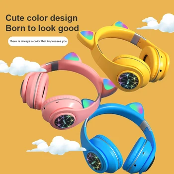 猫耳ヘッドフォンbluetooth 5.0ノイズキャンセル大人子供人子供女の子のヘッドセットbluetoothヘッドセット