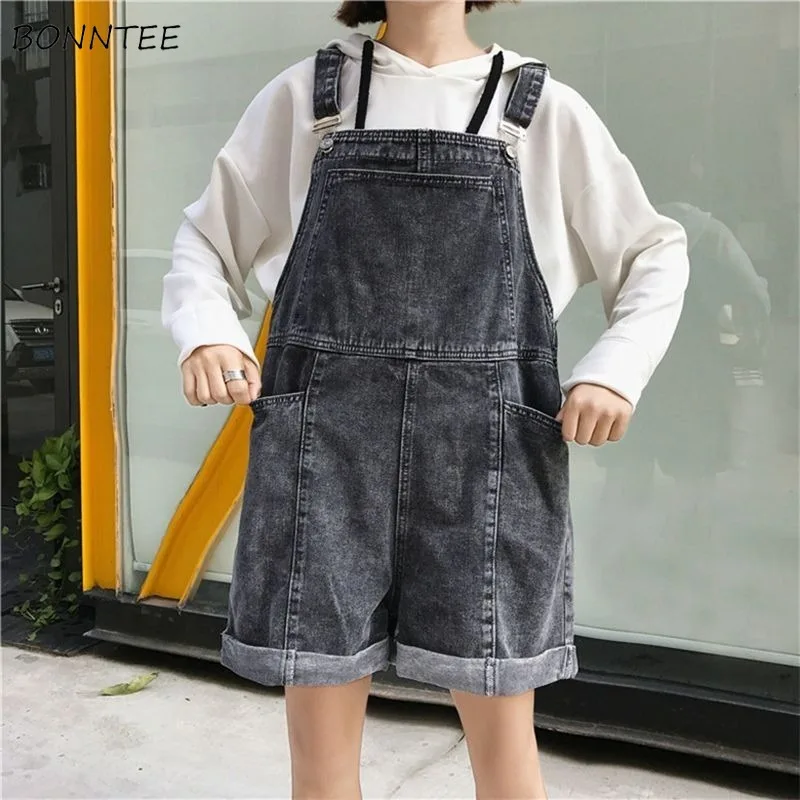 Blusas Mujer Denim sólido bolsillos estilo coreano Chic suelto de cintura alta Mujer monos Ulzzang todo-Partido de Popular lindo
