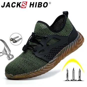 

JACKSHIBO Breathable Work Shoes Boots For Men Protective Steel Toe Cap Boots Anti-Smashing Construction Safety Work Sneakers
