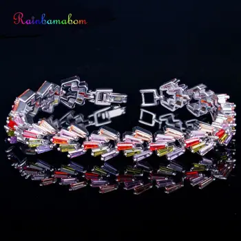 

Rainbamabom 925 Solid Sterling Silver Amethyst Morganite Ruby Gemstone Bangle Charm Wedding Bracelet Fine Jewelry Gift Wholesale