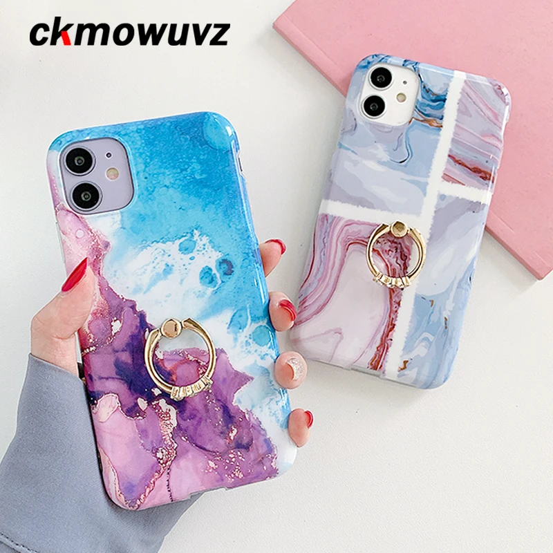 Мраморный чехол с кольцом-подставкой для iphone 11 Pro Max 12 7 8 Plus SE 2020 XS XR задняя крышка