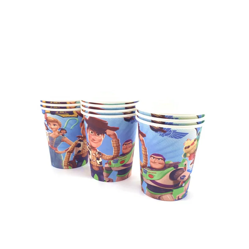 80 шт/50 шт одноразовые столовые приборы История игрушек 4 Woody Buzz Lightyear бумажные тарелки+ чашки+ салфетки+ подарочные пакеты принадлежности для дня рождения