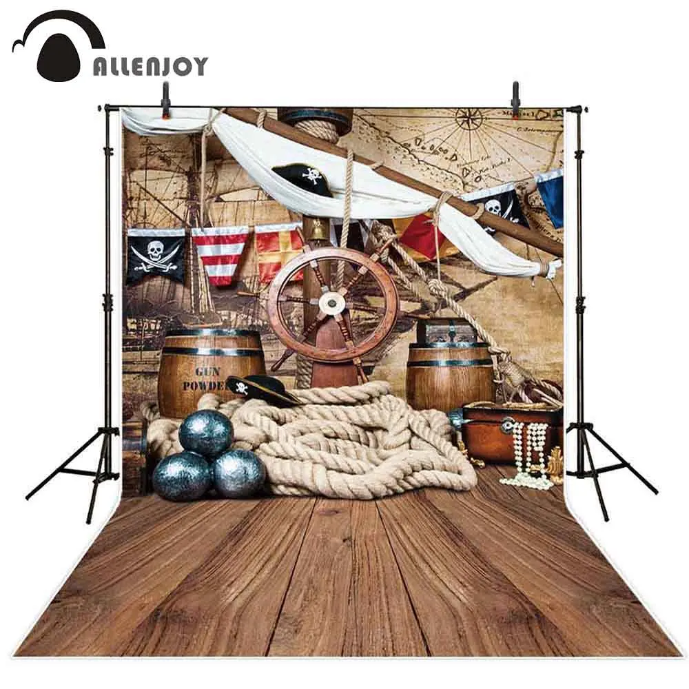 

Allenjoy pirate birthday backdrop portrait deck ship rudder wood baby party photo studio background photography photophone