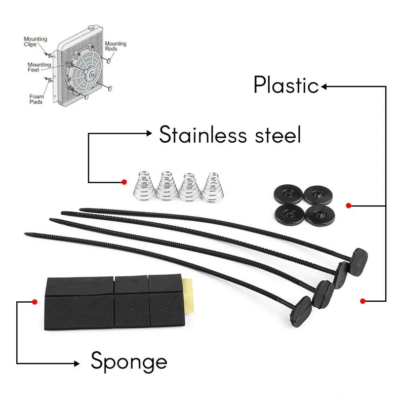 Electric Fan Car Fan 2 PCS/Set Auto Car Universal Electric Radiator Fan Ventilador Mounting Kit 8x 9" ties 16x Rubber Pads 8x Connectors Spring