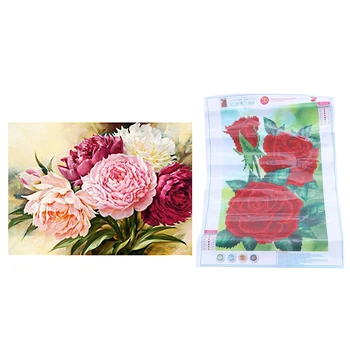 

2 Set DIY 5D Diamond Painting Embroidery Flower Cross Crafts Stitch Kit Gift, Peony Flowers & Red Rose