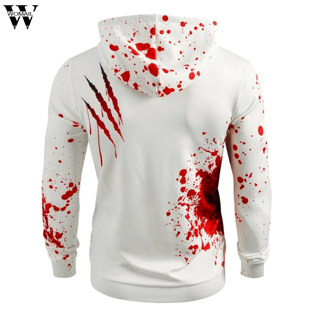 

Womail Fashion Halloween Women Men Couples Blood Print Long Sleeve Hoodie Sweatshirt Pullover Sweatshirt M-3XL