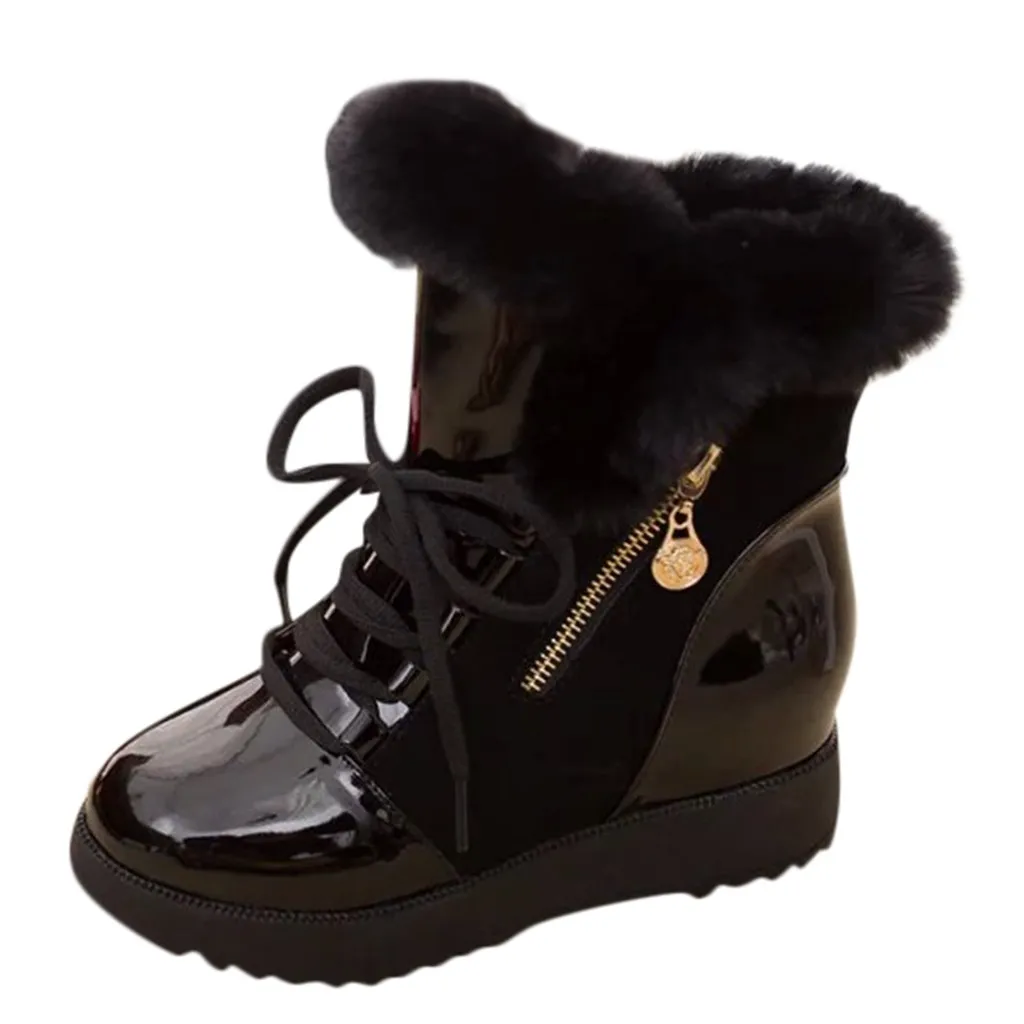 Женские ботинки; женские зимние ботильоны; женские теплые зимние ботинки с лисьим мехом; женская повседневная обувь на квадратном каблуке; botas mujer;#930 - Цвет: BK