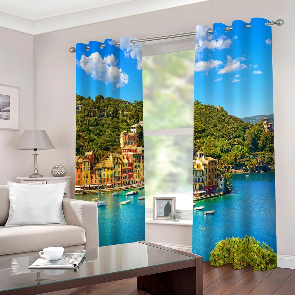 

blue room curtains blue scenery curtains 3D Blackout Curtains For Living room Bedding room Drapes Cotinas para sala