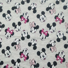 Новая светло-серая Трикотажная хлопковая ткань с рисунком Микки и Минни, тянущаяся ткань с принтом «сделай сам», Детская футболка/одежда