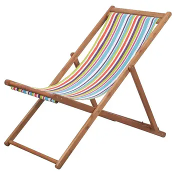 

【USA Warehouse】Folding Beach Chair Fabric and Wooden Frame Multicolor 44002US