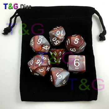 

Top Quality 7pcs Mix color Magic Brown Dice Set with Nebula effect D4,d6,d8,2xd10,d12,d20 Game Digital Dices with bag