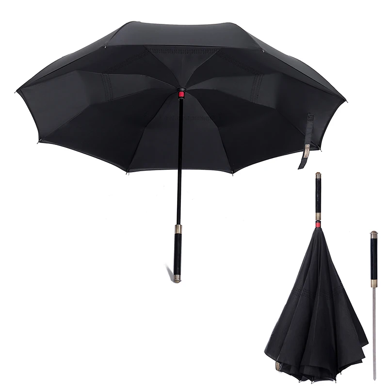 

HHYUKIMI Brand Folding Reverse Umbrella Double Layer Inverted Windproof Business Sword Warrior Self-defense Sunny Creative Sword Umbrella
