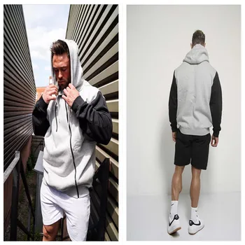 

Muscle brothers new hooded zipper bodysuit men's sports fitness coat cross-border European and American loose cardigan top