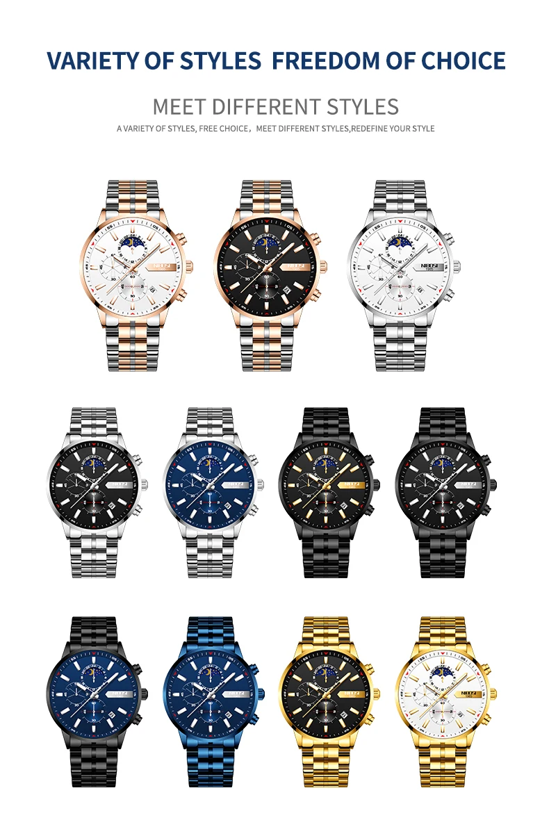 2021 New NIBOSI Brand Fashion Watch For Men Quartz Sports Stainless Steel Waterproof Chronograph Mens Watches Relogio Masculino