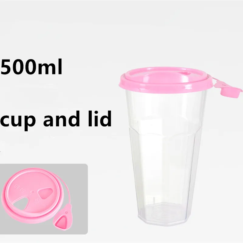 50pcs Disposable transparent pp octagonal injection molding cup thick milk tea juice drink cup takeaway packaging cup with lid