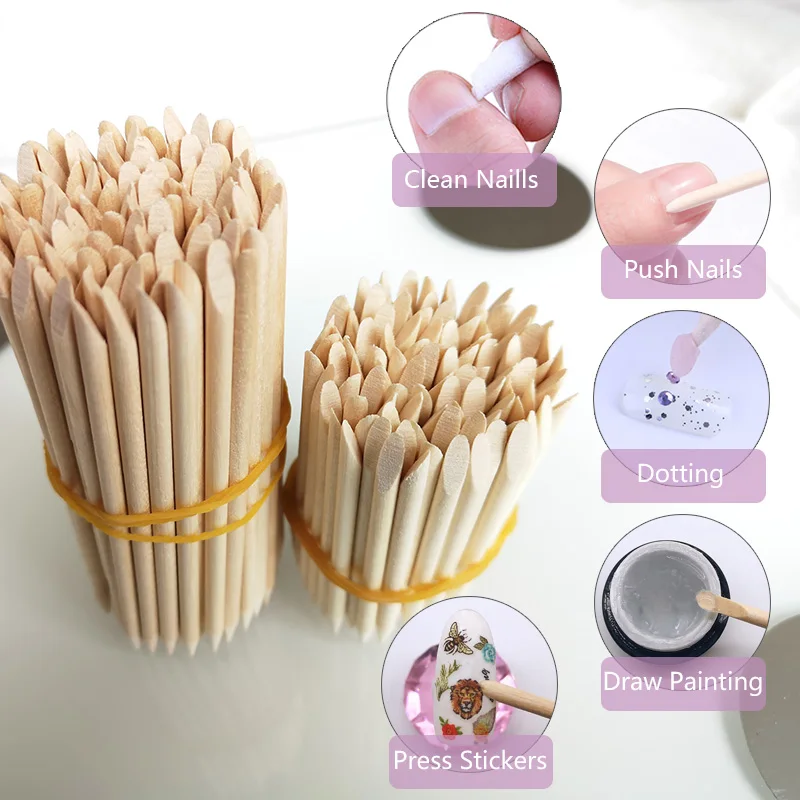 Lurayee Nail Cuticle Pusher Orange Wood Sticks Nail Manicure Remover Houten Ontwerp Nail Gel Polish Tekening Stick Voor Nail Art