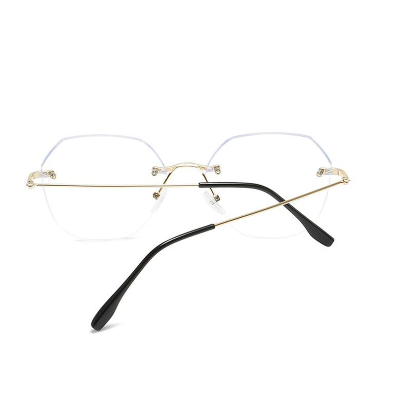 Ultralight Frameless Polygon  Blue Light Blocking Myopia Glasses Finished Women Oversized Diopter Eyeglasses 0 -0.5 -1.0 To -4.0 2