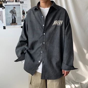

2020 Men's Lattice Printing Coats Embroidery Long Sleeve Loose Shirt French Cuff Mens Clothes 3 Color Fashion Shirts Size M-2XL