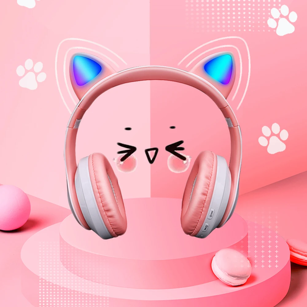 Fones de Ouvido de Gatinha Fone sem Fio Compatível com Bluetooth Fone de Ouvido Dobrável com Microfone Presente para Meninas e Crianças Cor-de-rosa Estéreo Música - Image 3
