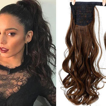 

DIANQI Ponytail Hair Synthetic Long Afro Kinky Curly Ponytail with bangs Extension for Women Black Brown for sparse thin hiar