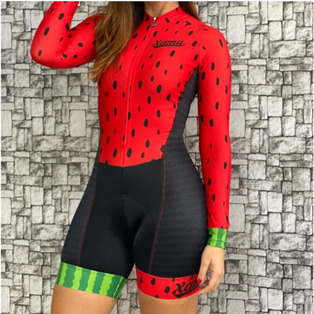 

2021 Xama Women's Long Sleeve Triathlon Cycling Jersey Sets Skinsuit Maillot Ropa Ciclismo Bicycle Clothing Go Jumpsuit Kits