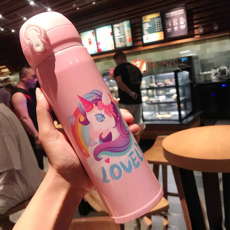 pink Новое поступление термос с единорогом, термос из нержавеющей стали, термос для чая, кофе, термосы, чашка 500 мл - Цвет: pink