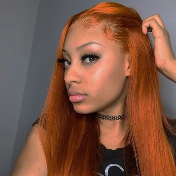 

Deep Part Straight Orange Color Lace front Human Hair Wigs Pre Plucked hairline Brazilian Remy Wig with Baby Hair