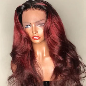 

13*4 Body Wave 1b/99J Colored Lace Front Human Hair Wigs for Women Ombre Burgundy Lace Front Wig Pre Plucked Brazilian Remy Hair