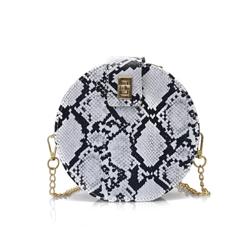 

Retro Serpentine Chain Round Bag Women Handbags Printed Small Pu Leather Shoulder Crossbody Bags Female Serpentine Messenger B