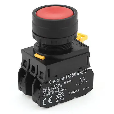 

600V 10A NC NO DPST Momentary Red Round Head Pushbutton Press Switch