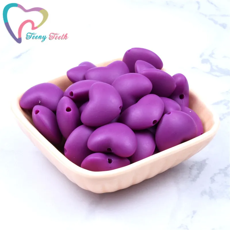 10 PCS/Lot Silicone Teething Necklace Heart Beads Food Grade Silicone Baby Teether Accessories Dummy Chain Holder Decorate