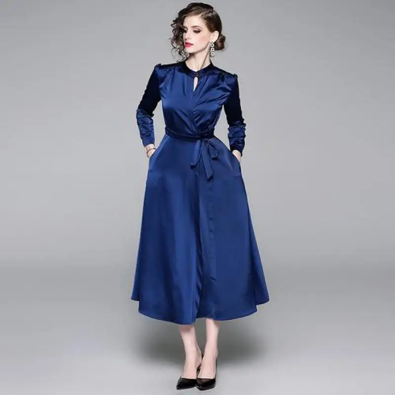 

Vintage Womens High Waist A Line Dress 2019 Autumn New Ladies Temperament Long Sleeve Bandage Slim Wrapped Dresses Vestidos