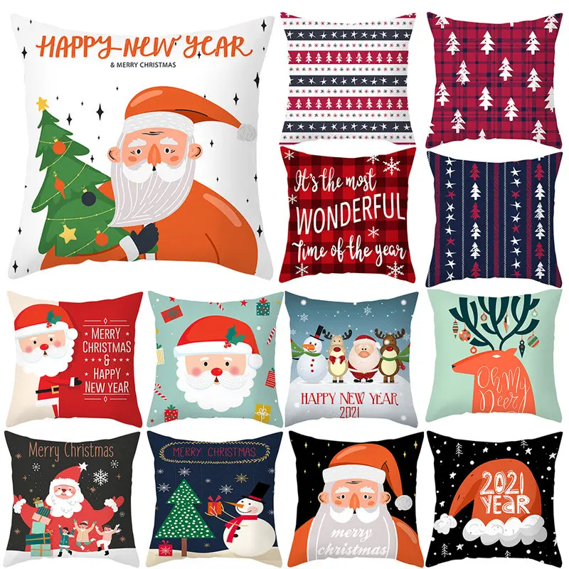 Christmas Cushion Cover Pillow Case Merry Christmas Decorations For Home 2021 Xmas Noel Cristmas Ornaments New Year Gifts 2022