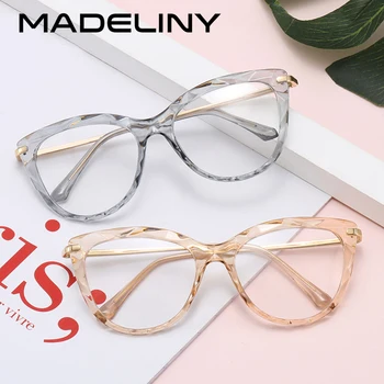 

MADELINY Fashion Cat Eye Glasses Frames for Women Brand Retro Optical Eyeglasses Crystal Multi-section Clear Lens Eyeware MA512