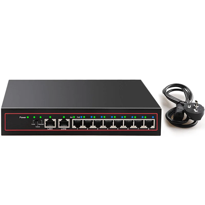 

10 Port POE Ethernet Switch 48V VLAN 10/100Mbps IEEE 802.3af/at Network Switch for CCTV IP Camera Wireless AP 250M Drop Shipping