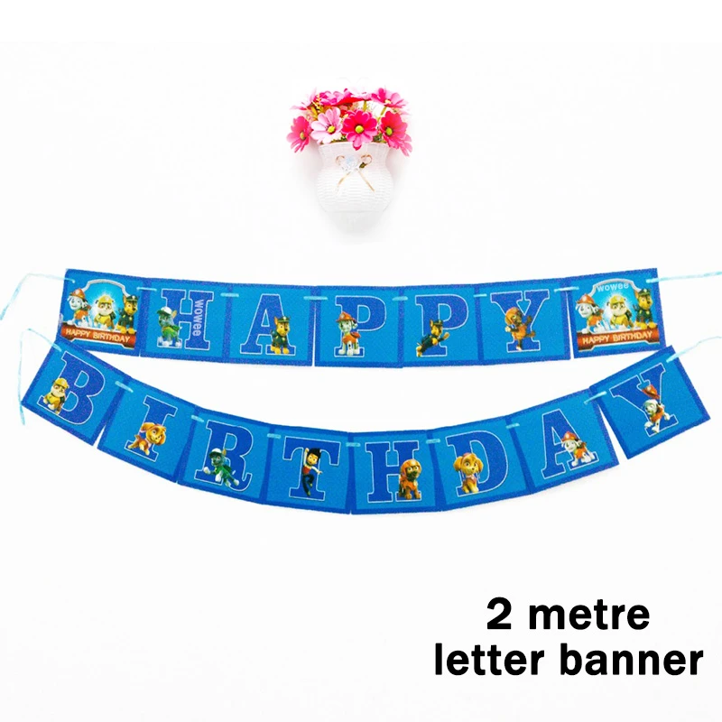 10 детских одноразовых столовых приборов с принтом «Щенячий патруль», праздничные принадлежности для дня рождения, праздничные украшения для мальчиков, вечерние принадлежности - Цвет: 2M Letter Banner