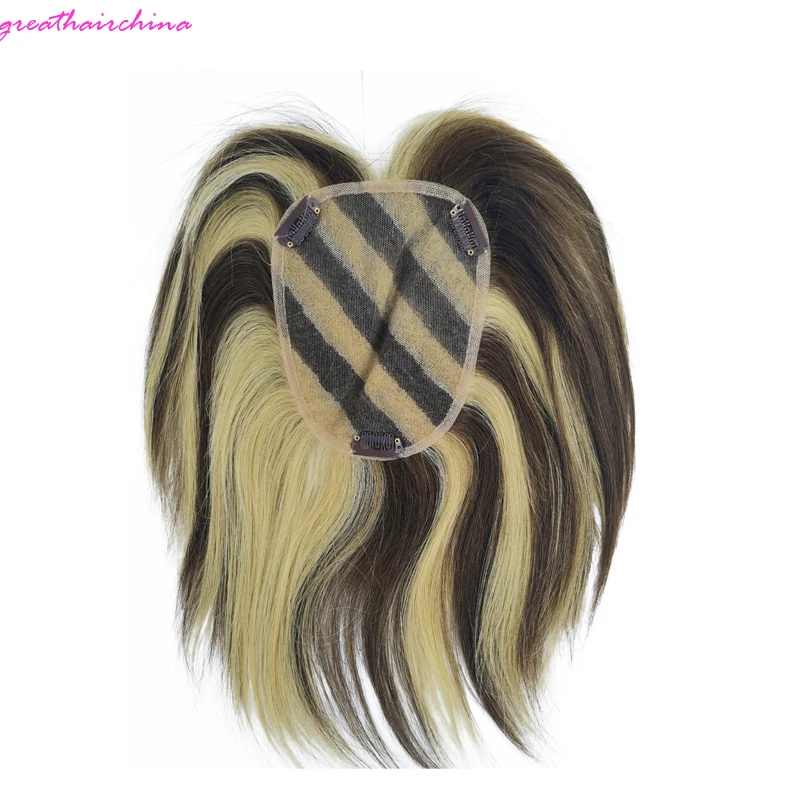 4.5x5.5inch 10INCH 1 шт., 10 дюймов, центральная часть, смешанные цвета, 4/613#, ручная завязанная основа, кружевная застежка("* 4,5"), человеческие волосы, прямые волосы - Парик Цвет: 4.5x5.5inch 10INCH