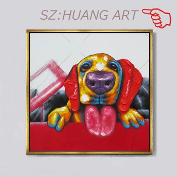 

Paintings Hand Painted Animals Oil Painting on Canvas Lovely Dog Animal Picture for Living Room Home Decoration Wall Art