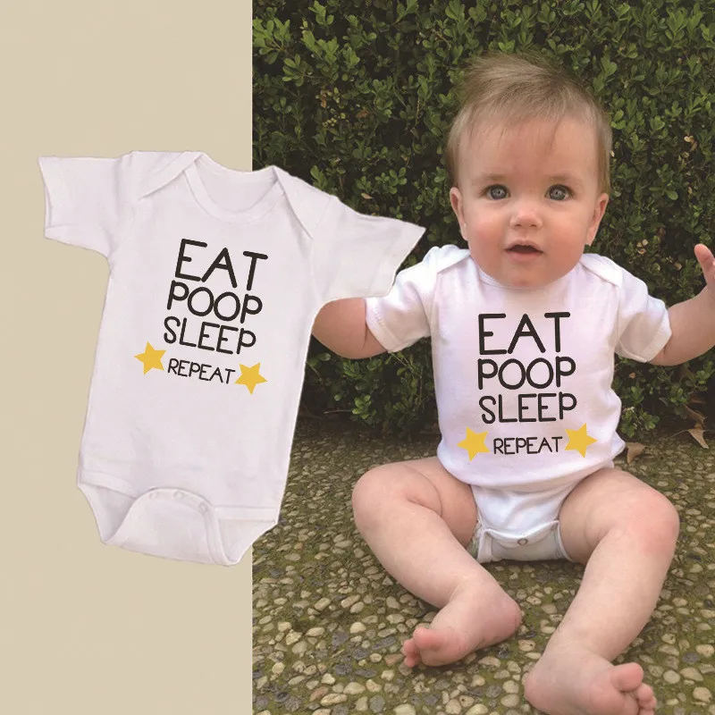 Eat Sleep Poop Повтор детский Боди Новорожденные девочки мальчик короткий рукав Забавный хлопок боди комбинезон одежды снаряжение для малышей