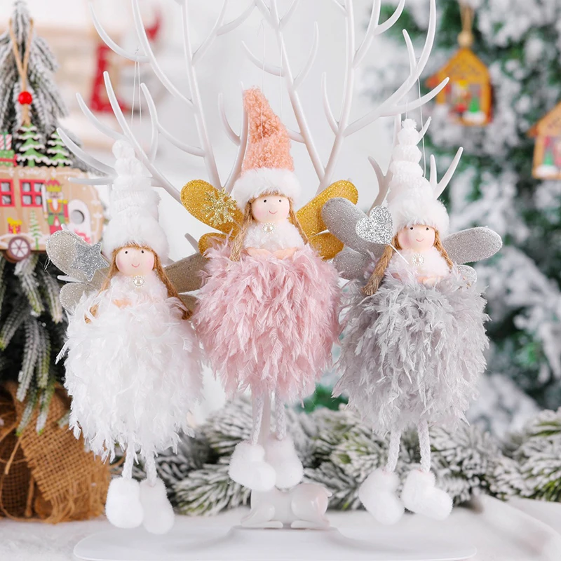 

Christmas Home Decorations Creative Cute Feather Plush Angel Doll Desktop Windows Display Ornaments Christmas Tree Pendants Gift